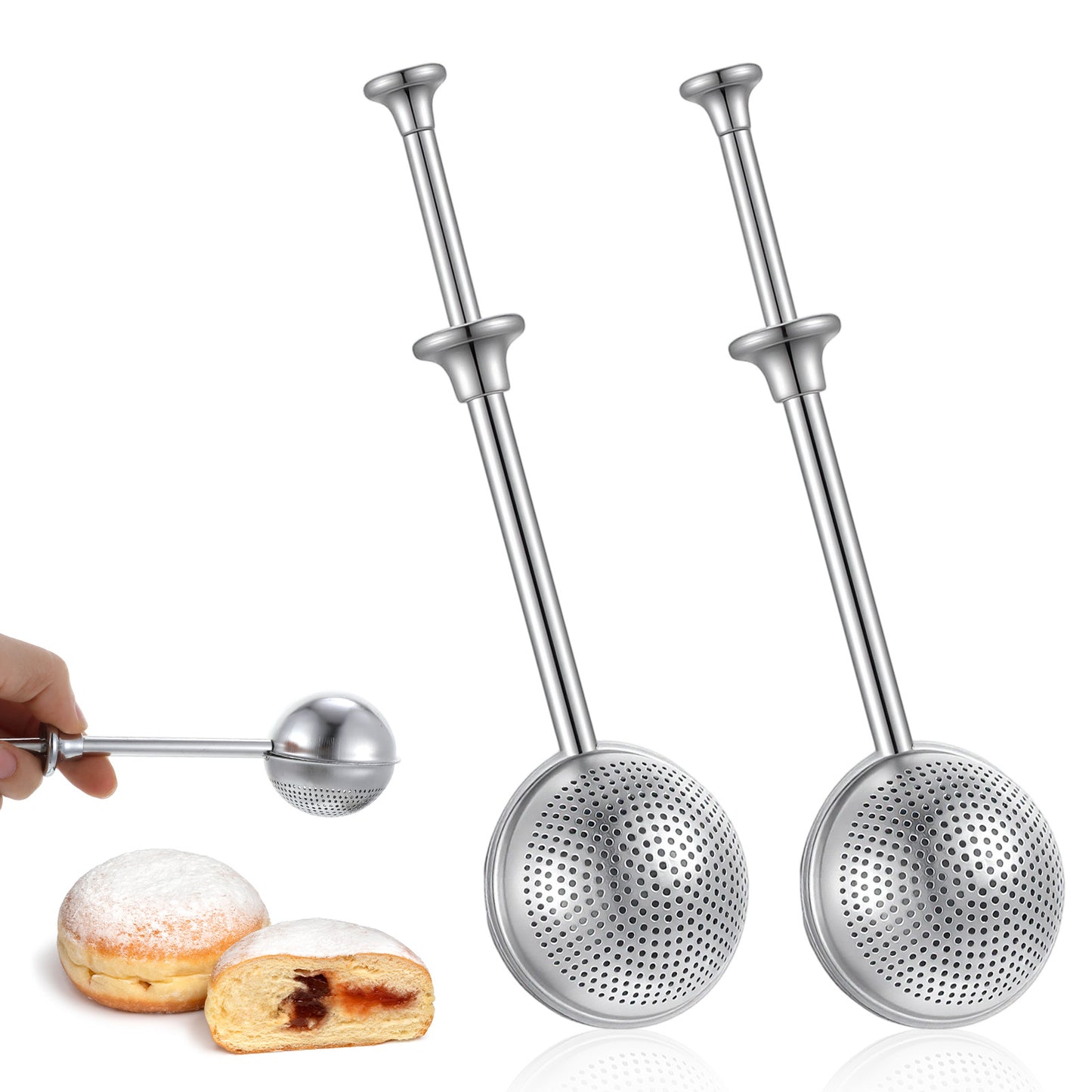 Elegaperma 2pcs Flour Duster, Bakers Dusting Wand with Spring Handle, 18 Cm Icing Sugar Shaker Duster for Sugar, Flour & Spices for Baking Cake Decor Kitchen