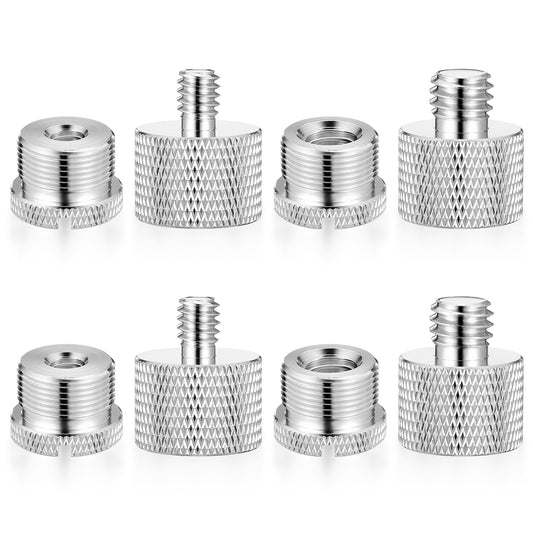 Elegaperma 8Pcs Mic Stand Adapter, Silver 3/8 to 5/8 Mic Screw Adapter 3/8 to 5/8 Screw Adapter, 5/8 to 3/8 Tripod Adapter 5/8 to 1/4 Camera Tripod Adapter, Microphone Stand, Tripod, Mount Holder