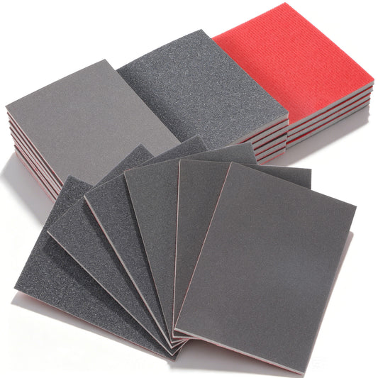24 Pcs Sanding Sponges, EVA Foam & Sandpaper Sponge Sanding Pads with 6 Grits (180-1000) for Wood Furniture Metal Polishing (Red & Black, 10 x 7.5 x 0.6 cm)