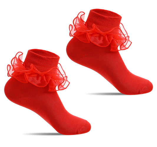 Thrymme Red Socks, Big Red Frilly Socks Women Girls