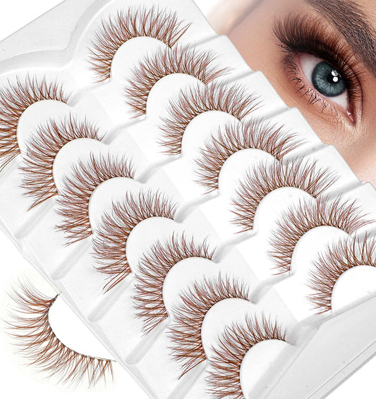 Brown Eyelashes, 7 Pairs Brown False Eyelashes, Natural Look D Curl