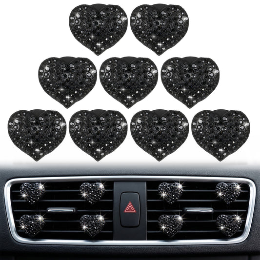Guduling 9 Pcs Car Vent Clips,Bling Crystal Heart Shaped Car Air Vent Clips,Cute Cars Vents Accessories, Rhinestone Diffusers & Cars Interior Decor for Women