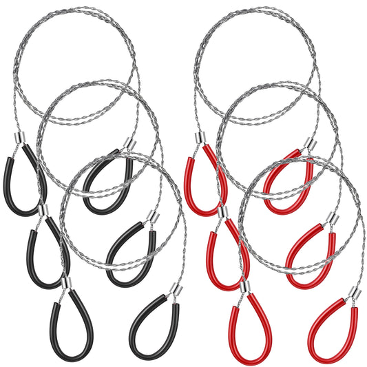 Guduling 6 Pcs Cable Saw, Stainless Steel & PVC Wire Saw for Wood Cutting, 31.5 Inch Hand Rope Saws for Camping Hiking Hunting (Red & Black)
