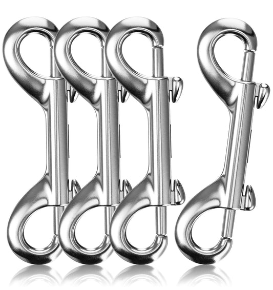 4Pcs Dog Lead Clips, Metal Double Ended Lead Snap Hook for Dogs, Heavy-Duty Double Sided Bolt Snap Hooks Silver Safe Load Clips for Dog Leash, Horse Tack, Pet Feed Buckets, Rust-Resistant & Durable