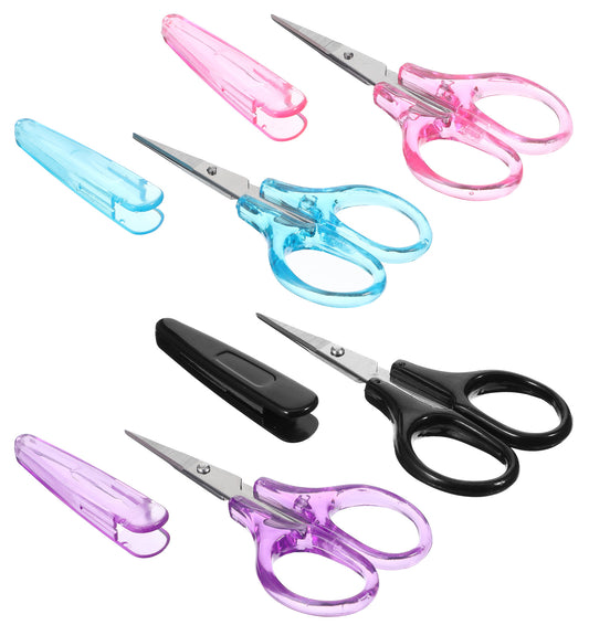 4 Pcs Mini Scissors, Small Craft Scissors, 9cm Stainless Steel with Assorted Colors Pink Purple Blue Black, Compact for Daily Use and Craft Projects