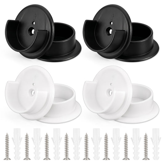 8 Pcs Closet Pole Holder and Closet Pole Socket, Plastic Closet Bar Holder for 1-3/8 Inch Wardrobe Tube Rail (White & Black, 1.97 x 0.75 in)
