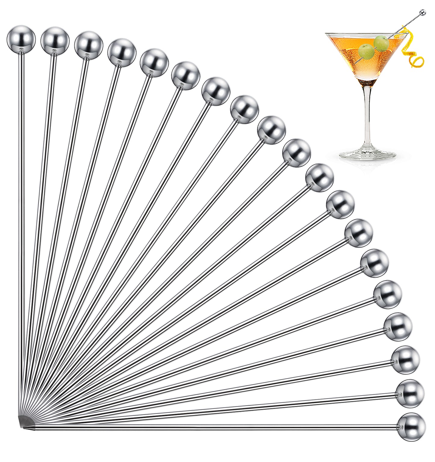 Martini Picks, ValueBargain 24PCS Stainless Steel Reusable Cocktail Skewers, Dishwasher Safe Rust-Resistant Skewers Metal Olive Fruit Garnish Sticks for Home Bar Wedding Party Appetizers