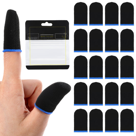 oruola 10pair Finger Sleeves for Mobile Gaming,Carbon Fiber Finger Sleeve for Gaming,Ultra Thin, Breathable and Sweat-wicking Game Fingers Sleeves Fit All Touchscreen Devices, Black & Blue