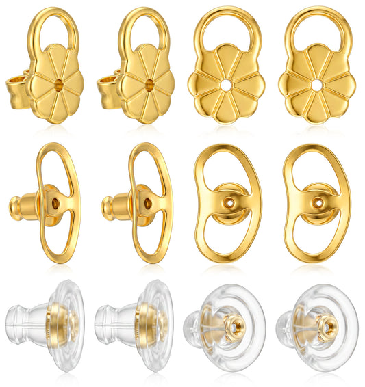 6 Pairs Earring Backs for Heavy Earrings, Lobe Lifter Earring Backings Secure Lifting for Sensitive Skin Stretched Earlobes