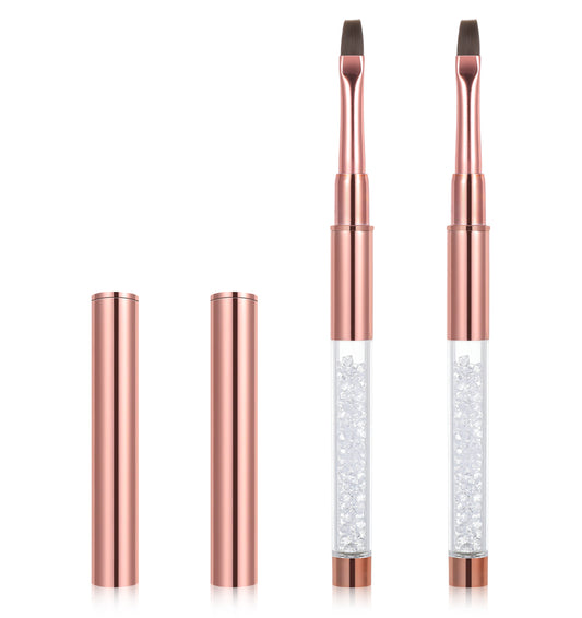 Hard Gel Brush, 2Pcs Oval Acrylic UV Gel Nail Brush with Rhinestone Handle, Professional Nail Art Tools for Builder and Acrylic Nails, Blink Handle Design