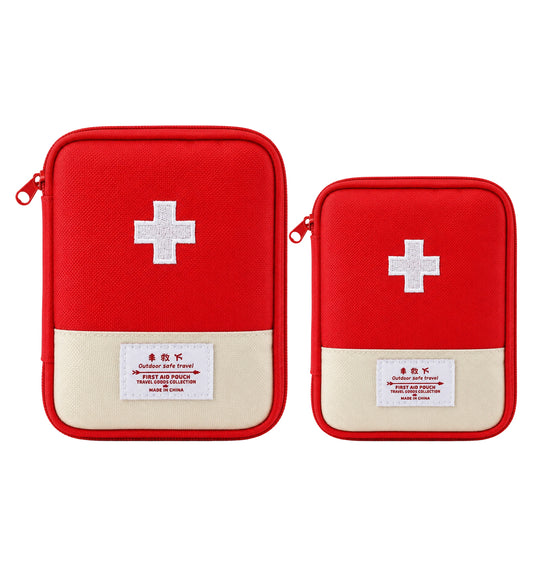 2Pcs First Aid Pouch, Red Empty Small Medical Bag for Travel