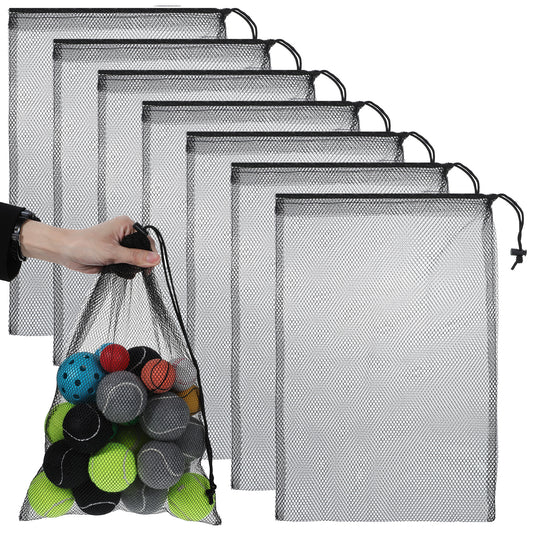 Classicseali 7PCS Mesh Bags Small, 11.81 X 17.71 In Small Mesh Bags, Sturdy and Durable, Meshes Drawstring Bag, for Pool, Beach Ball, Toys Storage Bag for Collecting, Travel, Sports, Gym, Black