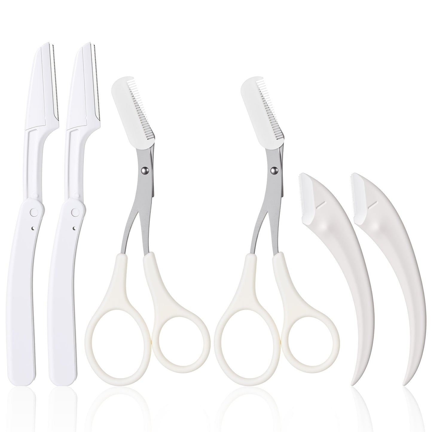 Guduling 6-Pack Brow Scissors,White Eyebrow Scissors for Women,Eyebrows Trimmer Women Eyebrows Razor, with Comb,for Womens & Girls, Safe Precision Grooming Kit