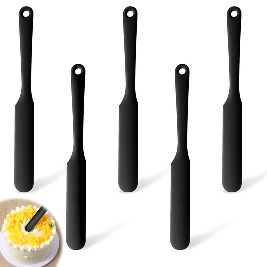 Guduling 5 Pcs Silicone Palette Knife,Silicone Spatulas for Cooking,Baking Scrapers with Long Handle,Cake Spatulas Baking Tool for Cooking,Mixing,and Decorating Cakes (Black)