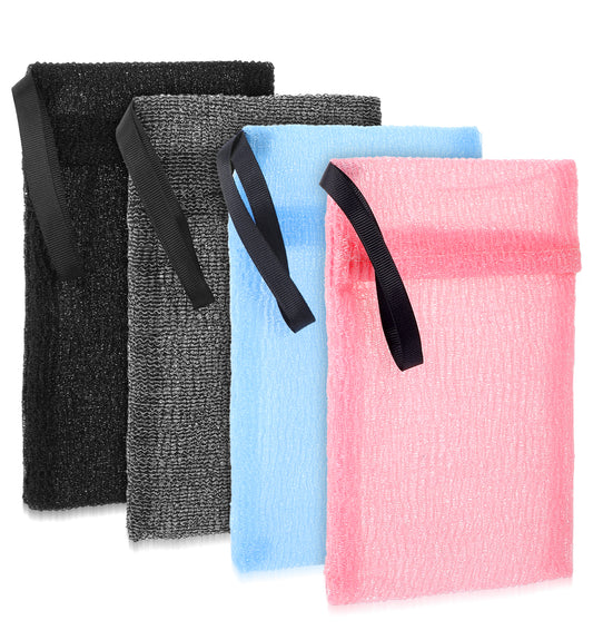 Soap Bag for Shower, 4Pcs Soap Saver Bag Body Scrubber Exfoliator for Bath Shower, Facial Cleaning, Travel & Home Use (Multicolor)