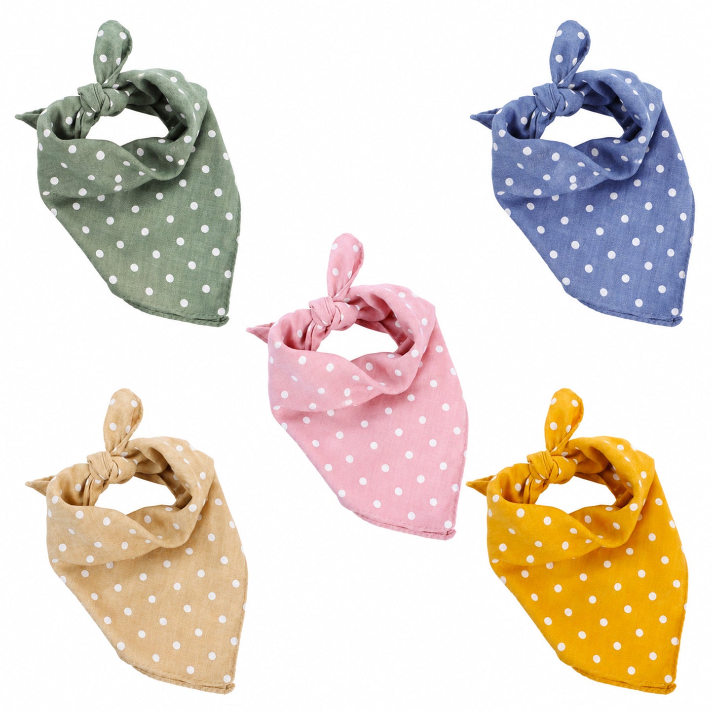 Elegaperma 5 Pack Dog Bandanas for Small Medium Large Dogs, 45 x 45 cm Polycotton Bandana for Dogs Cats Puppy Adjustable Washable Triangle Bibs Scarf, 5 Colors (Polka Dot Scarf)