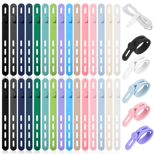 Classicseali 30pcs Silicone Cable Ties, Reusable Cable Ties, Adjustable Wre Organiser for Earphone Phone Charger Audio Cable Computer, Multicolor