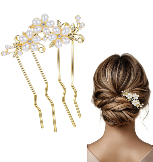 Gold Flower Hair Clip, Floral Hair Pins Chinese Style for Ball Head, Bun, Hanfu, Braid, Bride Bridesmaid