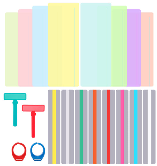 Dyslexia Overlays, 20 PCS Coloured PVC Overlays for Reading Dyslexia with Finger Ring Holder (8 Colours)