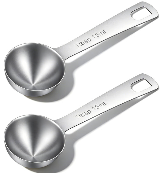 2PCS Table Spoon Measuring Scoop, Stainless Steel Tablespoon Measure Short Design, Precise Cooking Baking Spices Measurement (Silver, 15ml)