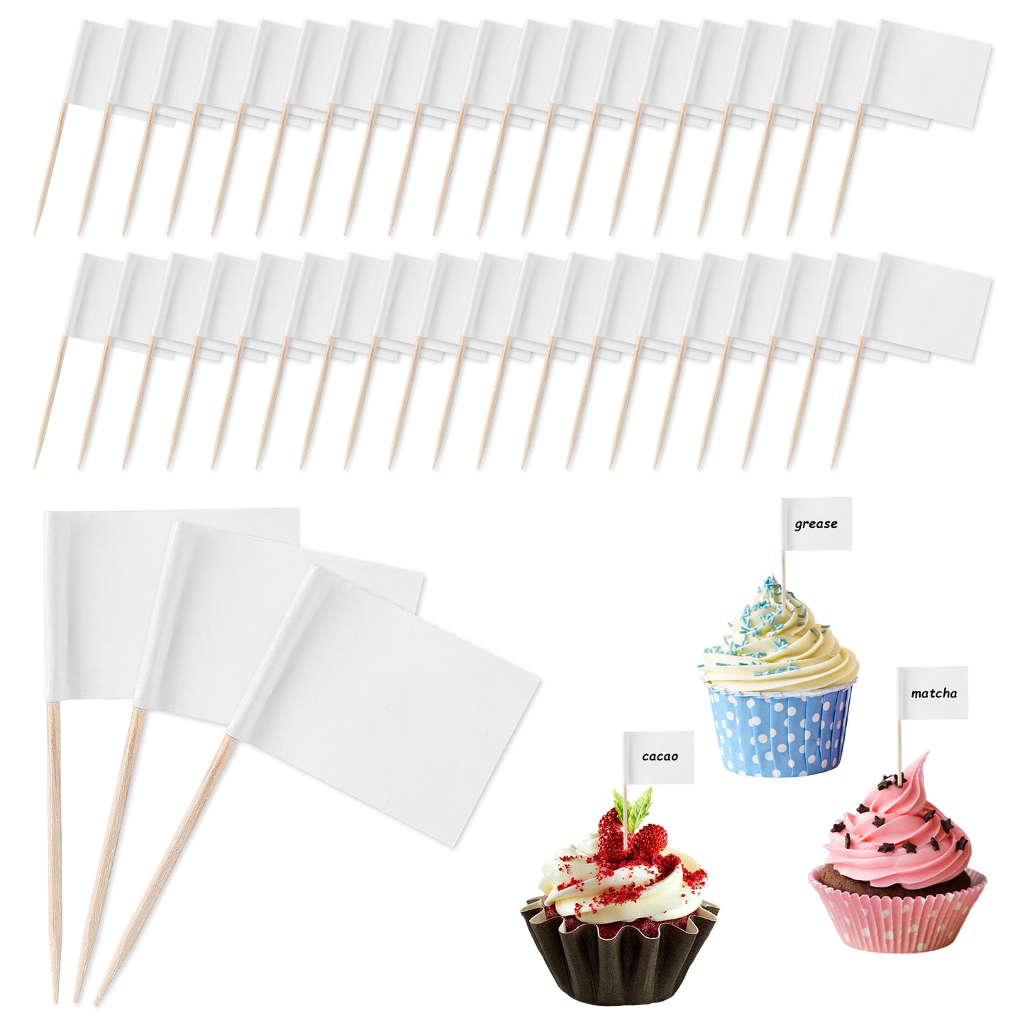 Classicseali 100Pcs Food Flags, Blank Food Labels for Buffet, Cheese Markers, DIY Stick Flags, Charcuterie Labels, Party Decoration, Cocktail Picks for Party, Bar, Sport Events, White