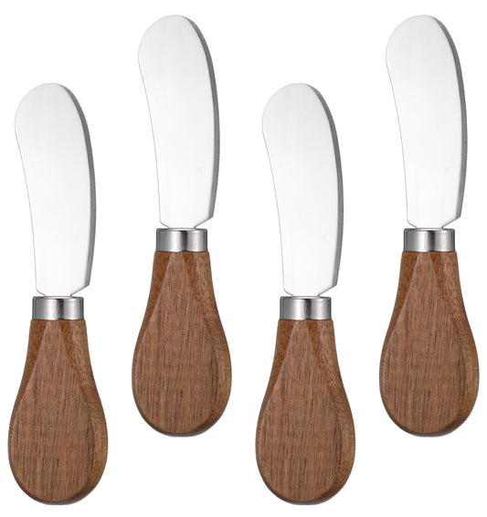 Thrymme Butter Knives, 4 Pcs Butter Spreader Set, Stainless Steel Butter Knife Spreader with Acacia Wood Handle for Soft Cheese, Jam, Charcuterie and Daily Kitchen Use