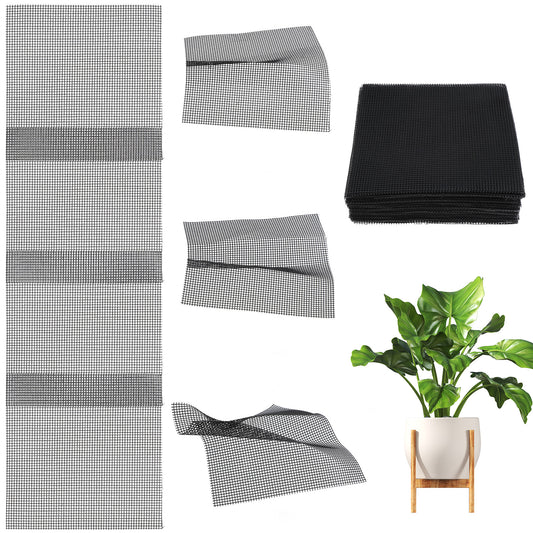 guduling 100 Pcs Flower Pot Hole Mesh Pad,4 Inch Square Black Plant Pot Mesh Drainage Screen,Prevent Soil Loss, Bonsai Bottom Plant Drainage Insert for Garden Outdoor Potted Plants(Black)