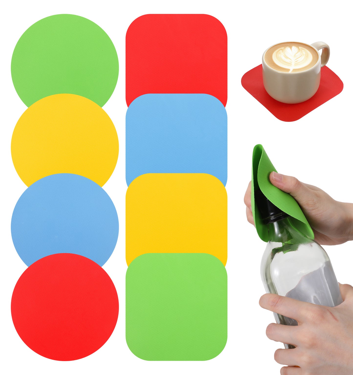 8PCS Jar Openers Rubber Gripper Pads, Heat-Insulated Non-Slip Bottle Openers for Arthritic Hands Set for Arthritic Hands, Multifunctional 13cm Square / 12cm Circle (4 Colors)