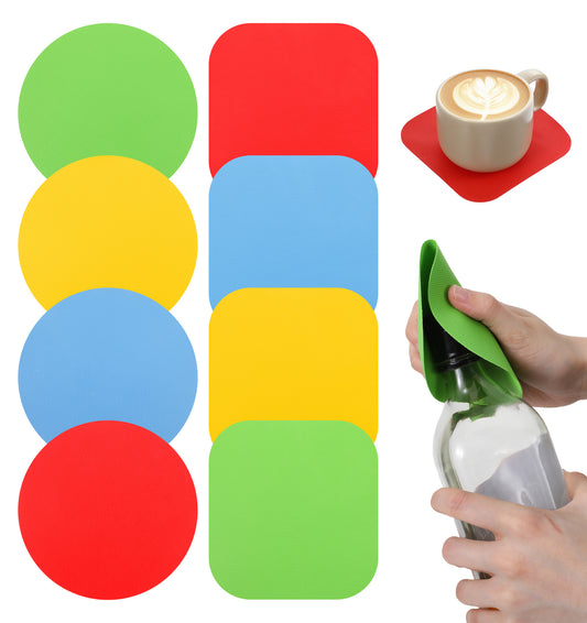 8PCS Jar Openers Rubber Gripper Pads, Heat-Insulated Non-Slip Bottle Openers for Arthritic Hands Set for Arthritic Hands, Multifunctional 13cm Square / 12cm Circle (4 Colors)