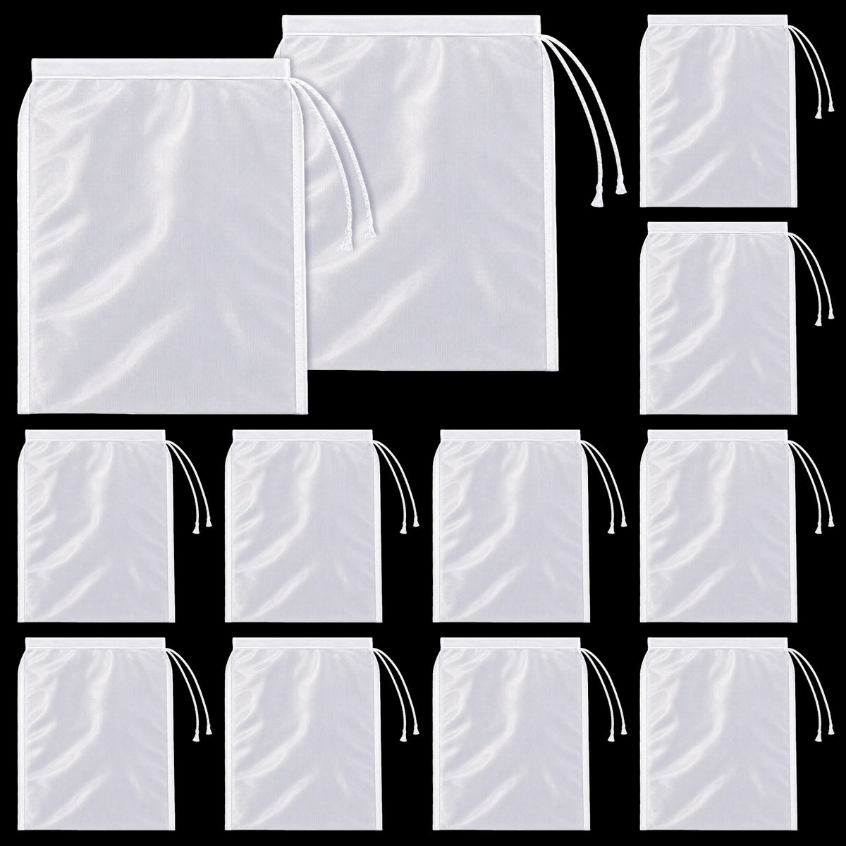 Elegaperma 12Pcs Muslin Bags,75μm Mesh Strainer Bag Drawstring Nut Milk Bag