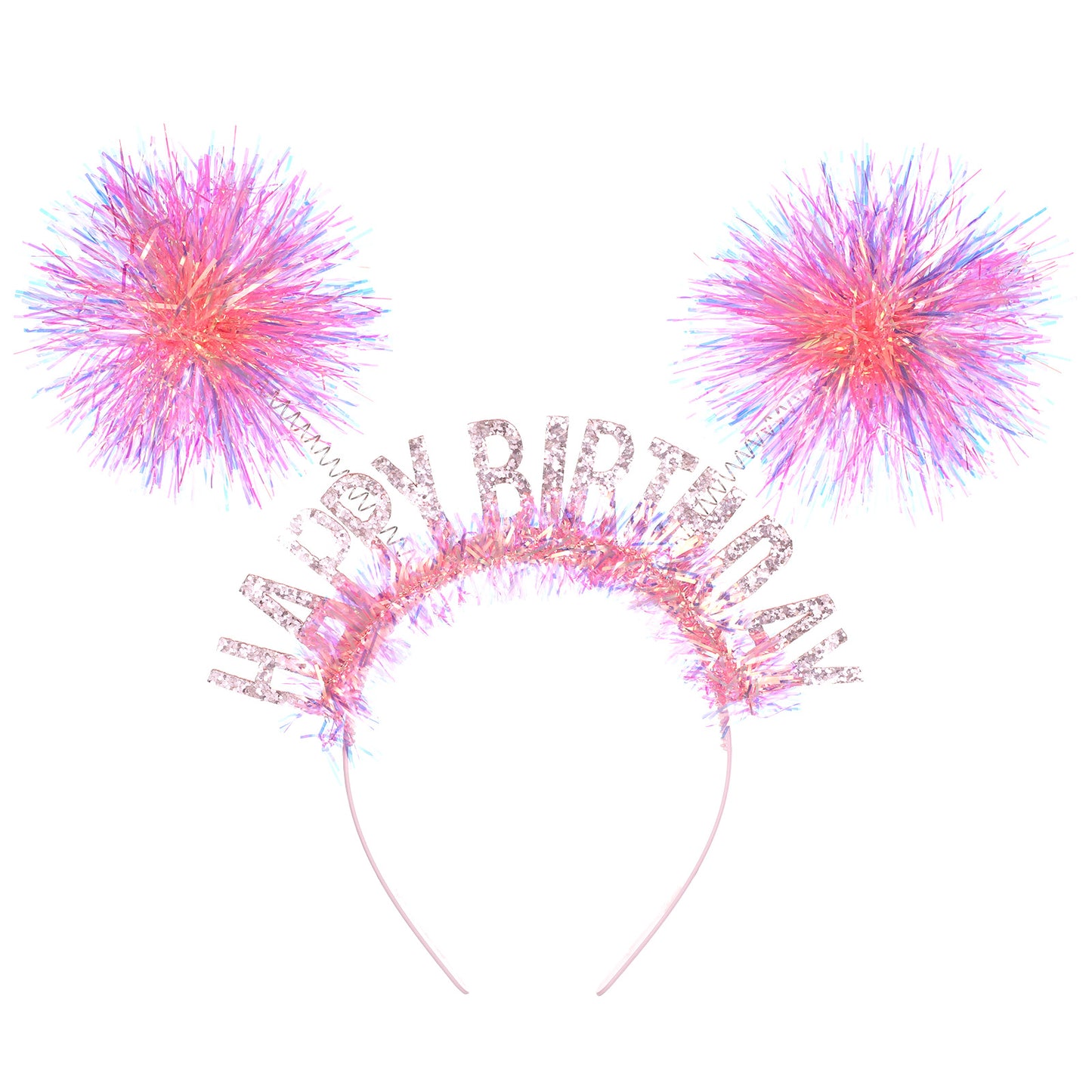 Elegaperma Happy Birthday Headband, Pink Pom Pom Birthday's Headband Girl, Cute Happy Birthday's Headbands Girl for Birthday Party Photo Props Celebration Decoration