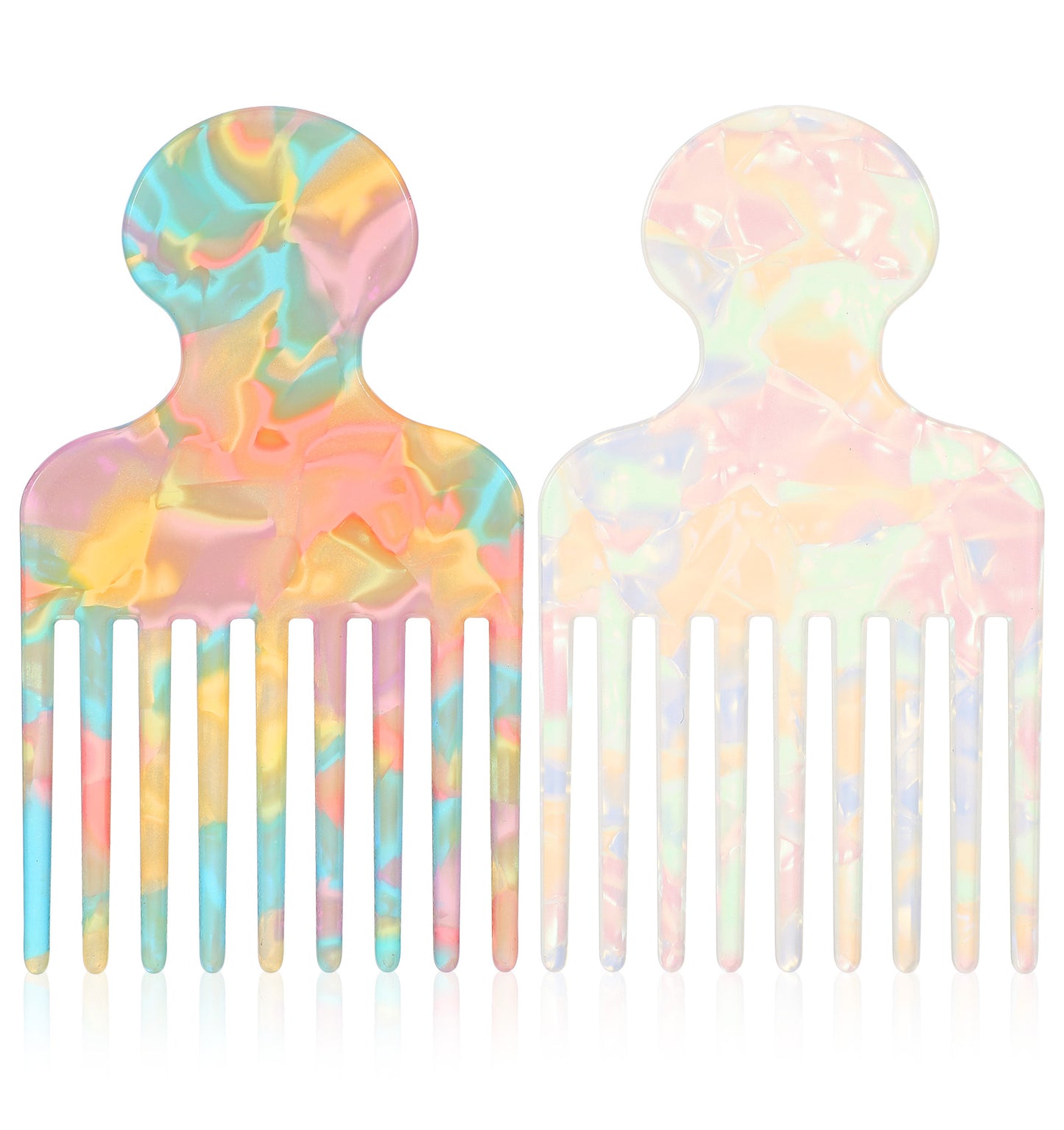 Afro Comb for Curly Hair, 2 Pcs Wide Hair Pick Comb Afro Styling Tool for Curls Detangling Lift, Unisex Portable Grip Textured Scalp Massage Brush