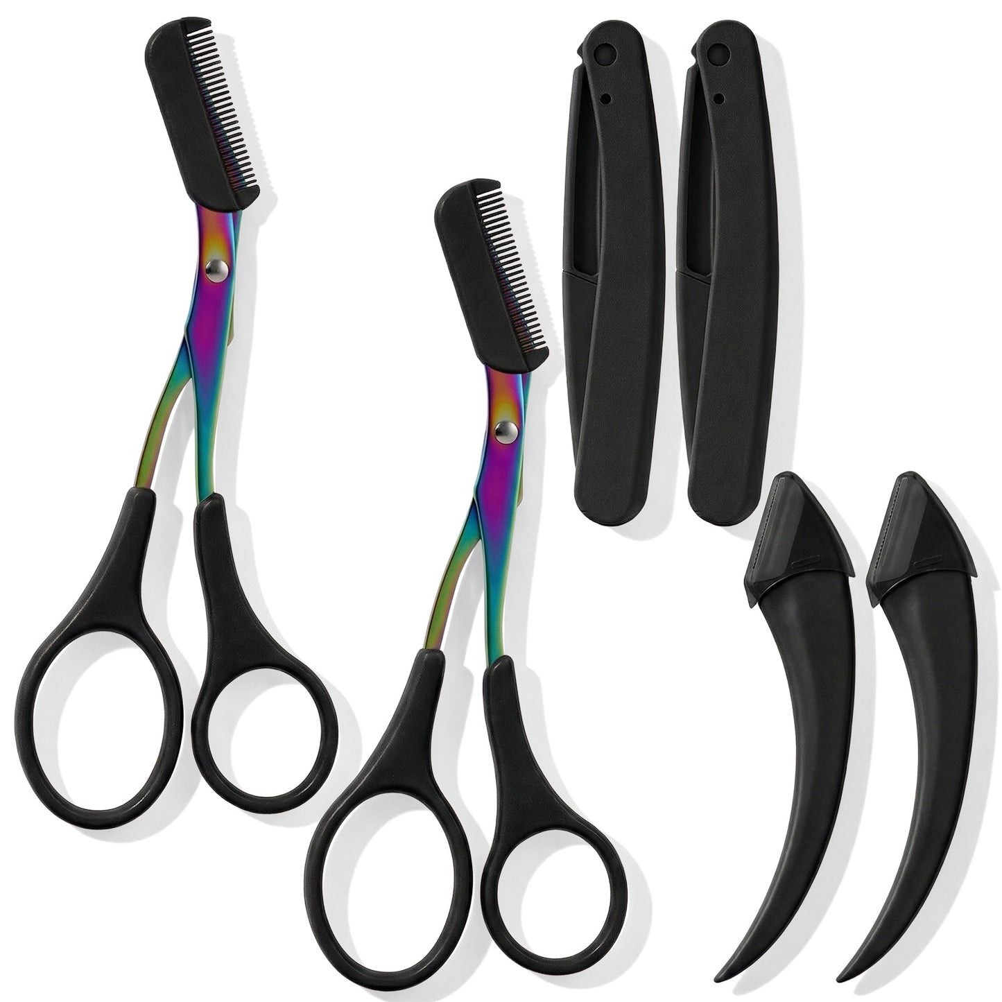 Classicseali 6Pcs Eyebrow Scissors with Comb Set, Non Slip Finger Grips Eye Brow Scissors for Women, Brow Scissor with Comb,Combs Head Detachable,Hair Removal Beauty Accessories for Men Women, Black