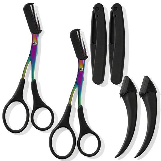 Classicseali 6Pcs Eyebrow Scissors with Comb Set, Non Slip Finger Grips Eye Brow Scissors for Women, Brow Scissor with Comb,Combs Head Detachable,Hair Removal Beauty Accessories for Men Women, Black