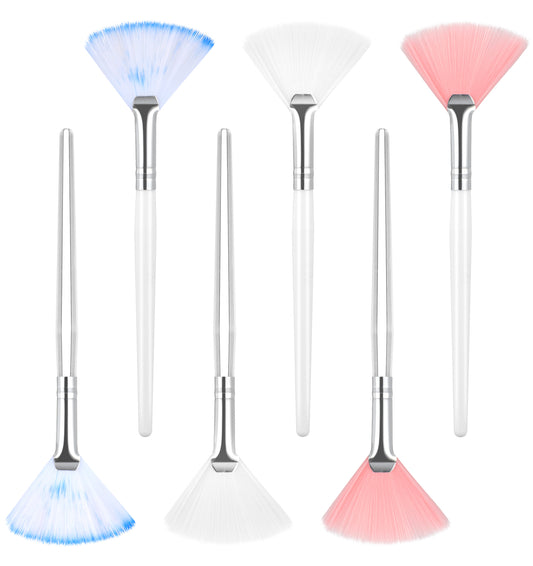 Fan Brushes Facials, 6Pcs Soft Fluffy Mask Applicator Brush for Skincare, Makeup & Mud Mask Application Ideal for Estheticians, Pink White Blue