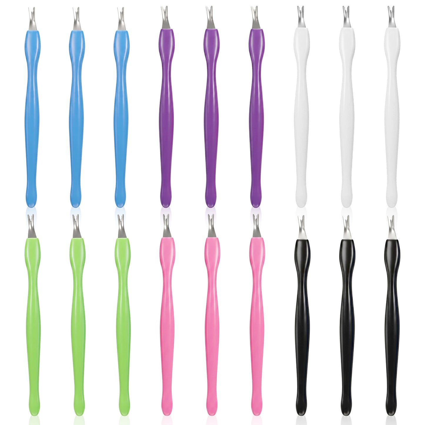 Elegaperma18 Pcs Cuticle Fork, 6 Colors Plastic Double Sided Cuticle Trimmer,Stainless Steel Cuticles Cutter and Trimmer for Fingernails Toenails, Manicure Dead Skin Scraper