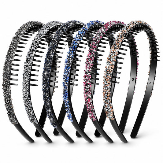 Elegaperma 7Pcs Sparkle Headbands with Teeth, Resin Crystal Comb Headband
