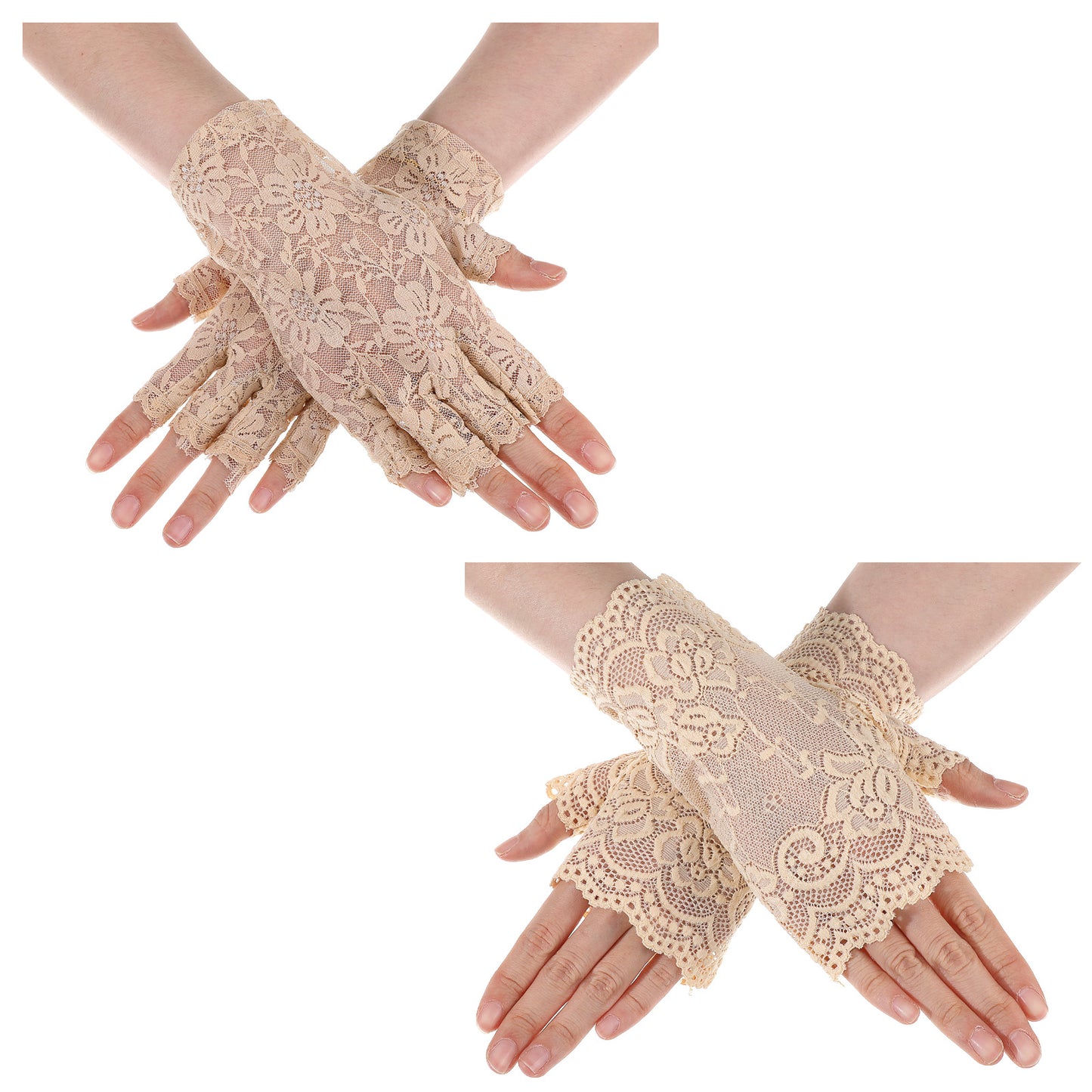 guduling 2 Pairs Lace Gloves,Short Fingerless Lace Gloves for Women,Short Laces Glove Fingerless for Wedding, Tea Party, Cosplay & Flapper Costume (4 Glove,Nude)