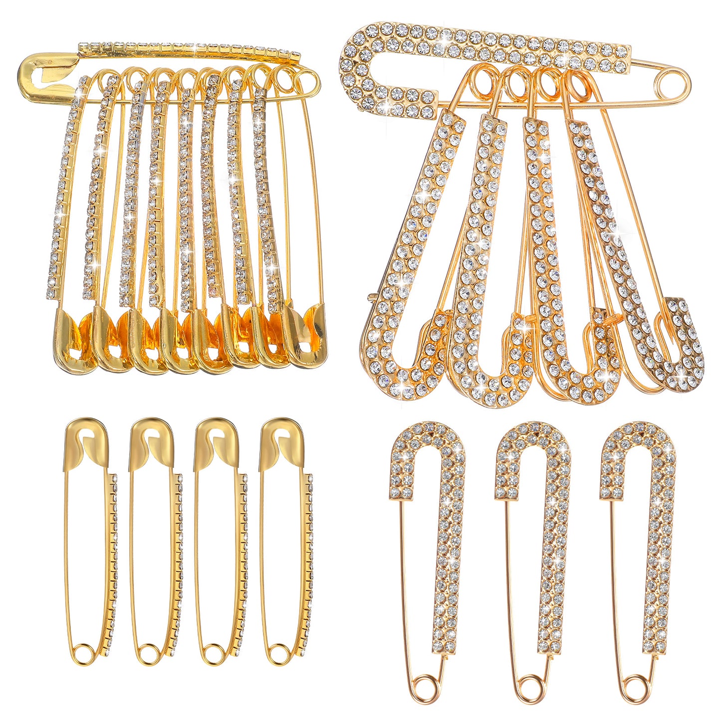 Classicseali 20pcs Saftey Pins, 2 Styles of Decorative Pins for Clothing, Rhinestone Decorative Safety Pin, for Women's Sweaters, Shirts, Clothing, Dresses, Scarf Accessories, Gold