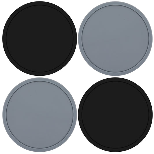 Oruola 4pcs Silicone Coasters,Round Silicone Rubber Mug Coaster,Coasters Set of 4,Non-Slip Black Coasters for Drinks,Coffee,Beer,Wine Glass,Home and Bar(Grey & Black)
