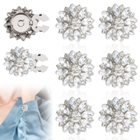Elegaperma 6Pcs Button Covers Clip on, Silver Floral Design Rhinestone Buttons Snap On, Sparkling Button Covers for Women to Refresh Shirts Blouses Dresses Coats