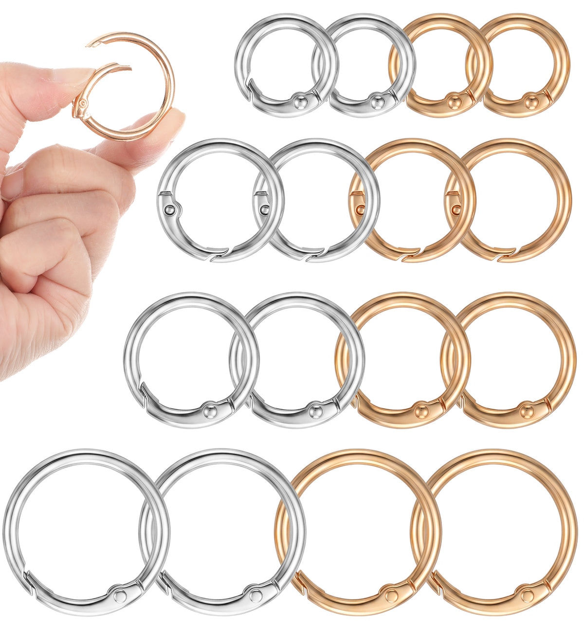 16 Pcs Spring O Rings, Metal Spring Snap Clip Hooks for Bag Purse