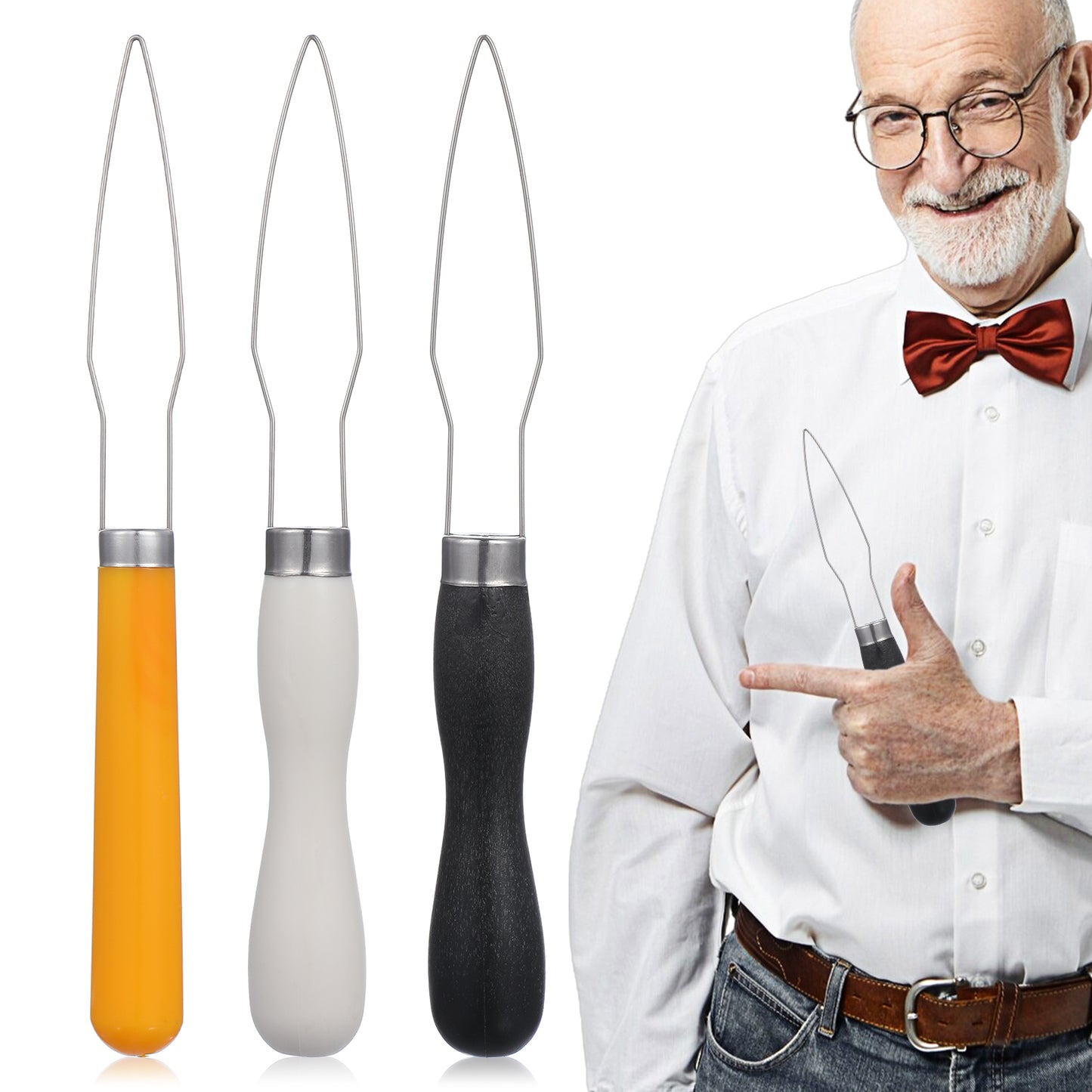 Classicseali 3pcs Button Hook, Button Hook for Wedding Dress, 2 Sizes Zipper Helper Pulls for Dresses with Comfort Grip Handle for Elderly Handicapped Seniors Arthritis, Yellow, White, Black