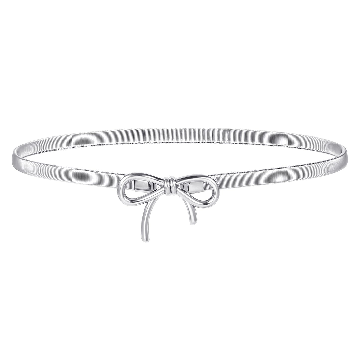 Classicseali Silver Belts for Women,Metal Silver Waist Chain Belt, with Bow, Adjustable Fashion Belts for Women Dresses, Suitable for Woman Dresses, Formal Jeans and Shirts