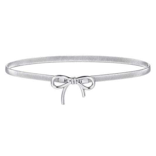 Classicseali Silver Belts for Women,Metal Silver Waist Chain Belt, with Bow, Adjustable Fashion Belts for Women Dresses, Suitable for Woman Dresses, Formal Jeans and Shirts