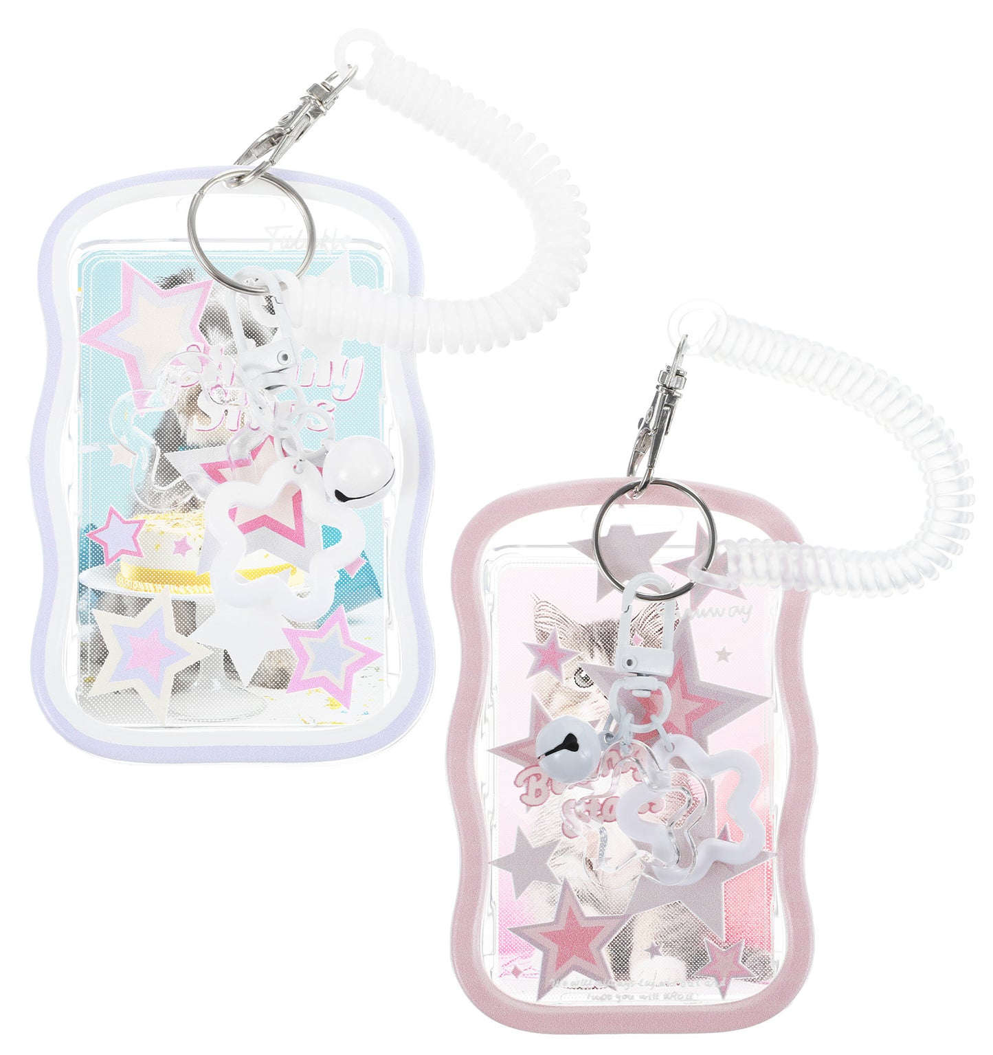 Cute Photocard Holder, 2Pcs Photocards Holder, Star Wave Photocard Keychain Transparent PC Holders for Bus Student Card Photo Protector