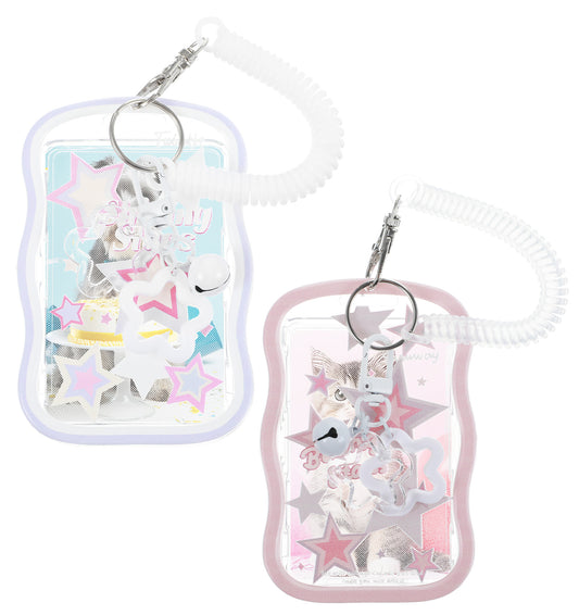 Cute Photocard Holder, 2Pcs Photocards Holder, Star Wave Photocard Keychain Transparent PC Holders for Bus Student Card Photo Protector