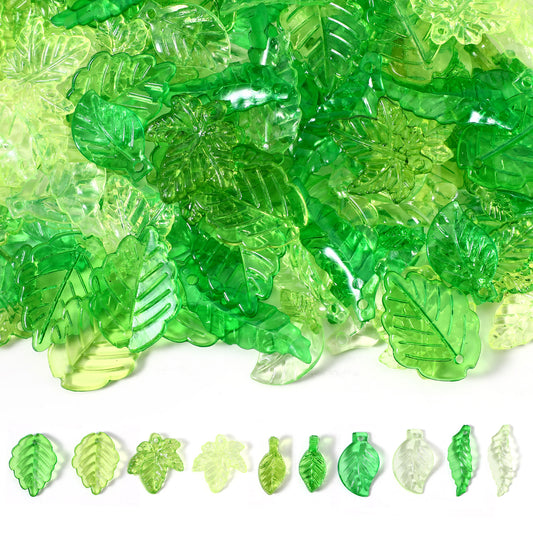 Guduling 200pcs Leaf Beads, Acrylic Green Beads, Cute and Vivid Bead for Jewellery Making, Leaf Bead for Flower Hats, Plant DIY Earrings, Pendants, Jewelry Crafts 10 Styles