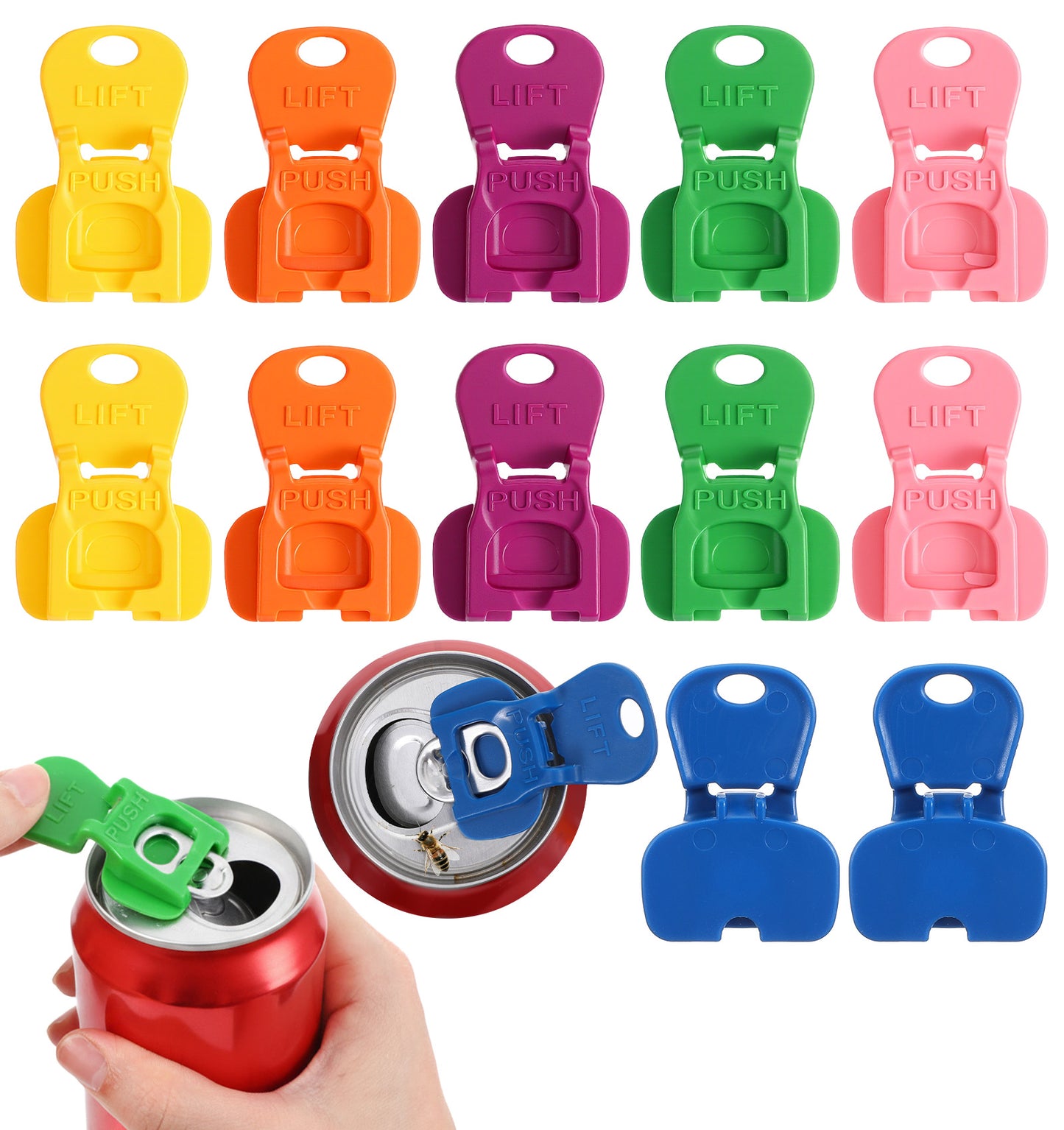 12PCS Ring Pull Can Opener Aid, 6 Color Manual Easy Drink Can Opener for Pop Beer Aluminum Cans (5 * 3.5 cm)