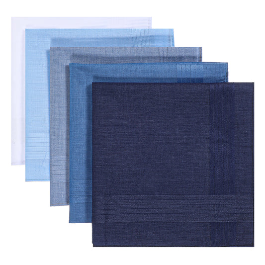 guduling 5-Pack Mens Handkerchiefs Cotton,Soft Cotton Handkerchiefs for Men in White, Blue & Grey, Stylish and Durable Mens Handkerchief 16x15 Inches for Business, Weddings & Formal Wear